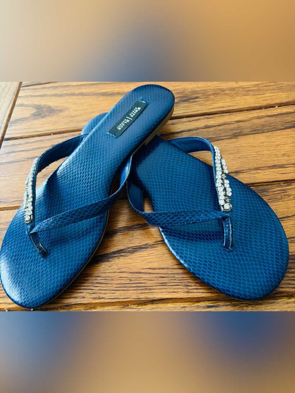 White House Black Market Blue Jeweled Women's Flip Flop Sandals